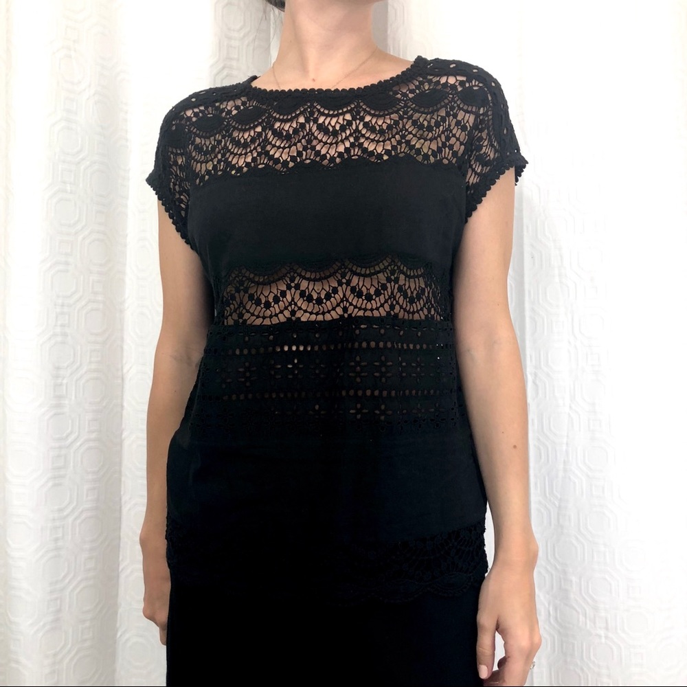 Joie Sigrid Black Crochet Lace Eyelet Top sz XS